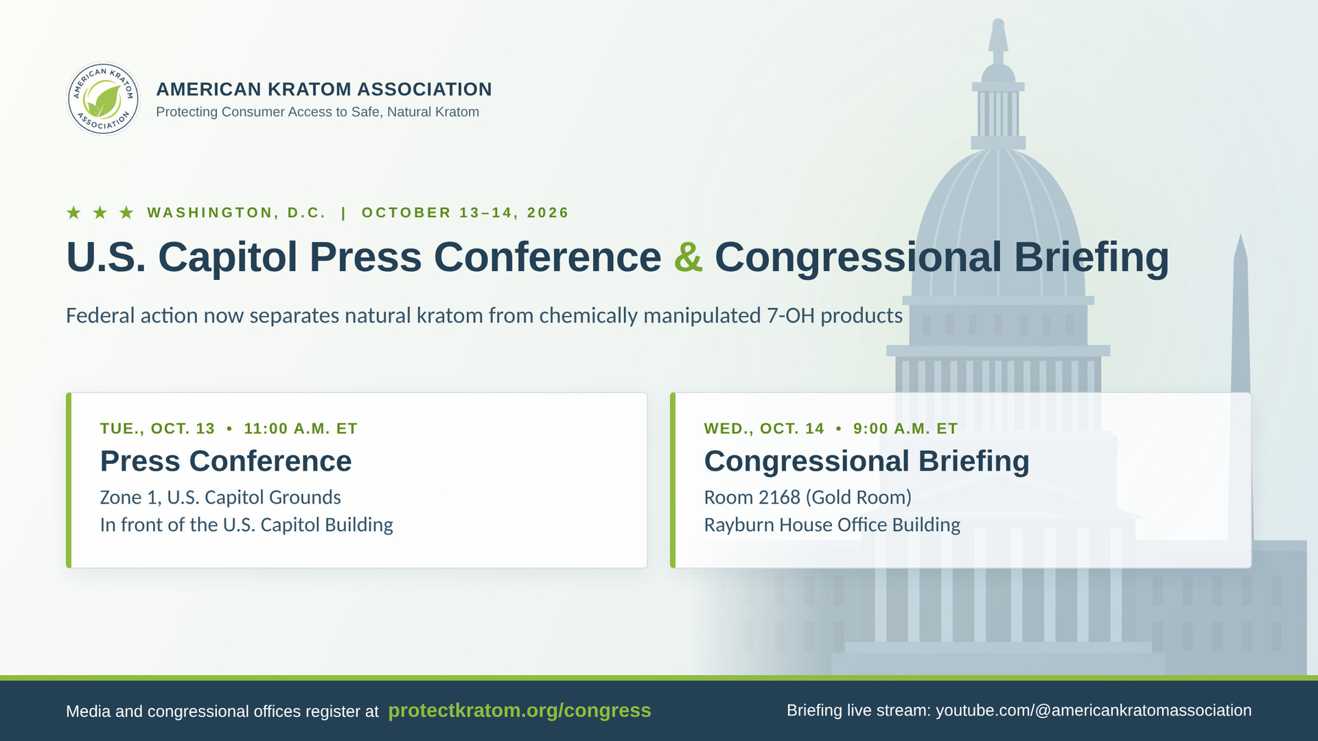 U.S. Capitol Press Conference and Congressional Briefing on Federal Action Separating Natural Kratom From Synthetic 7-OH Products / Source: American Kratom Association (AKA) (EZ Newswire)