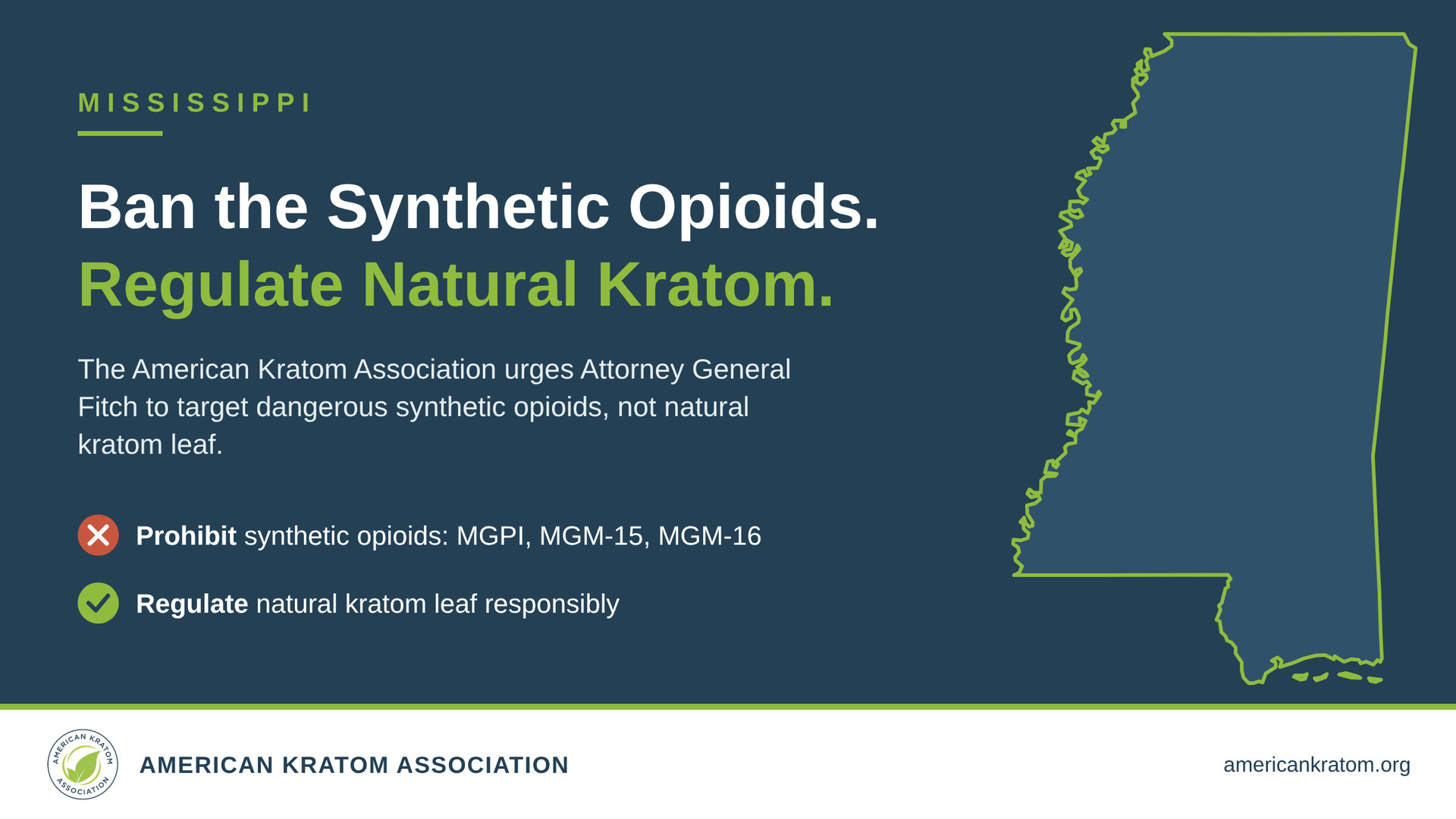 American Kratom Association Urges Mississippi Attorney General Fitch to Amend Kratom Ban Recommendation / Source: American Kratom Association (AKA) (EZ Newswire)