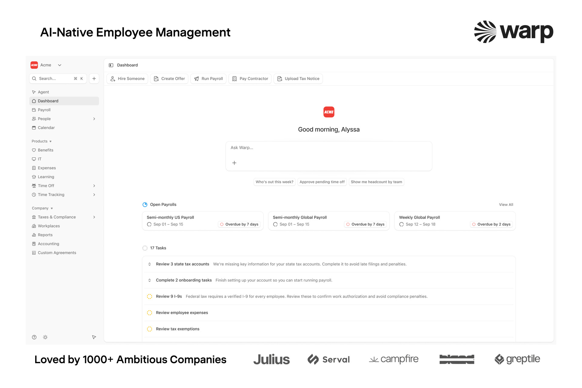 Warp Introduces Warp Agent to Automate the Operational Work of HR